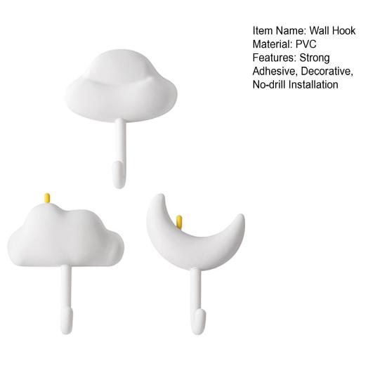 3 ks Roztomilý nástěnný háček Samolepicí Nástěnný Kuchyňský háček Mrak Měsíc Dekorativní háček Věšák na ručníky pro Organizaci Domova Ložnice Koupelny