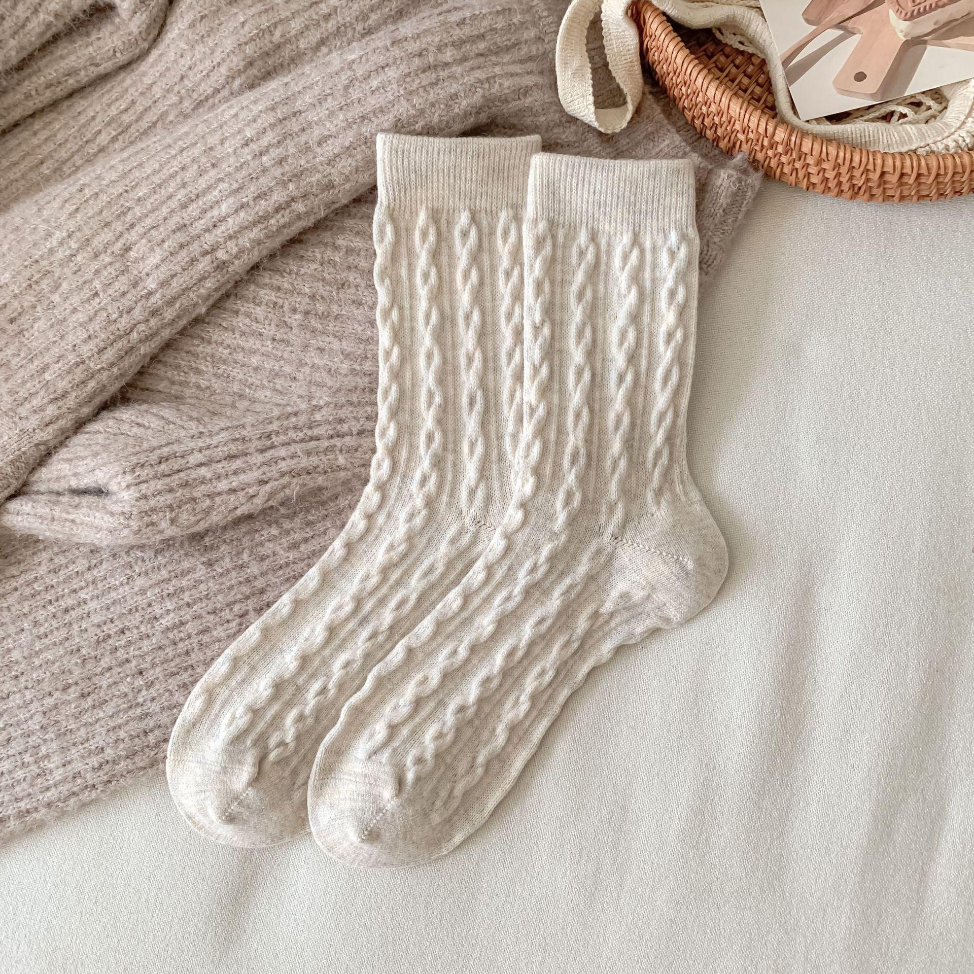 Women s Thickened Knit Mid-Calf Socks - Warm, Retro, Solid Color, Casual & Maternity One Size светло-серый