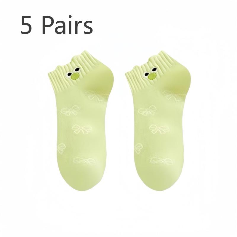 5 Pairs of Women's Summer Thin Cotton Deodorant Lovely Shallow Mouth Non Slip Heel Socks