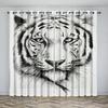 3D Digital Printing Curtain for Kitchen, White Tiger, Wild Animal Pattern, Short Window Curtains, Living Room, 2 Panels
