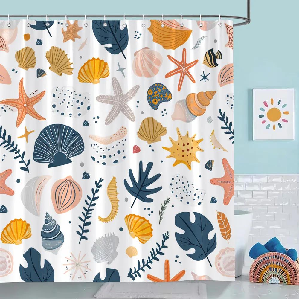 Ocean Cartoon Animal Shower Curtain Pirate Hat Dolphin Sailing Starfish Nautical Polyester Kids Shower Curtains Bathroom Decor
