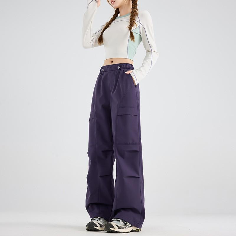 Womens Outdoor Waterproof Windproof Hiking Pants Loose Quick-Dry Cargo Wide-Leg Trousers