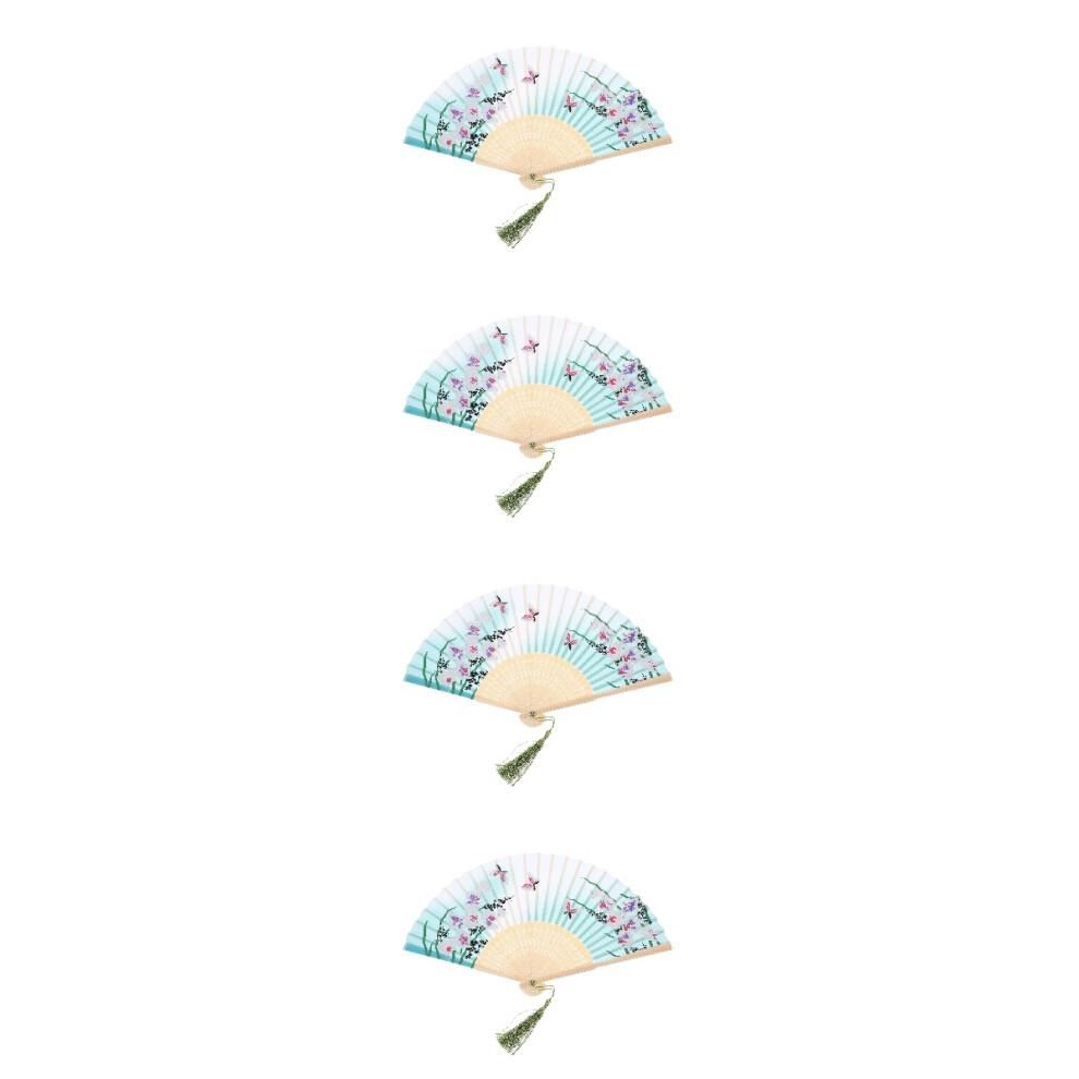 4Pcs Multicolor Bamboo Folding Fan Traditional Chinese Fan for Decor