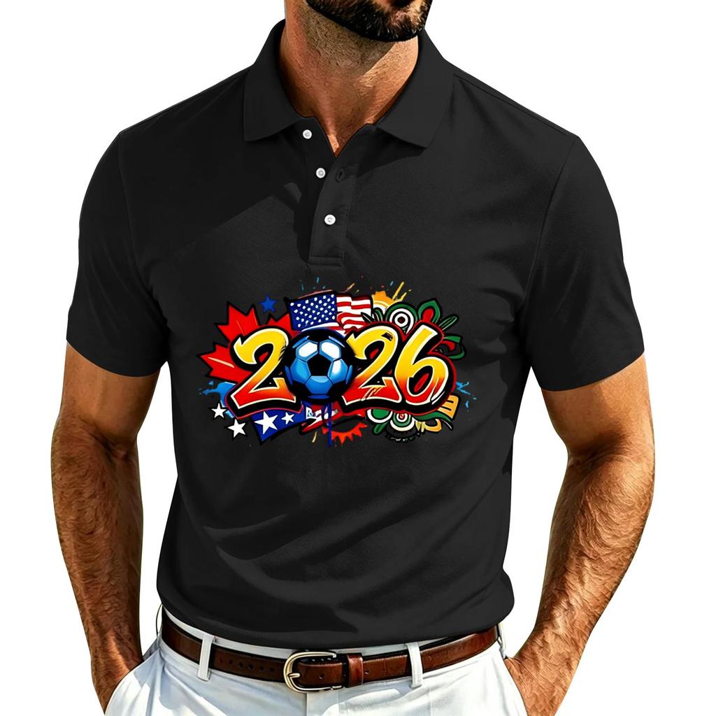 Men's Casual Soccer Graphic Polo Shirt Quick-Dry Breathable Mesh Lightweight Short Sleeve Top with Collared Neck for Outdoor Sports