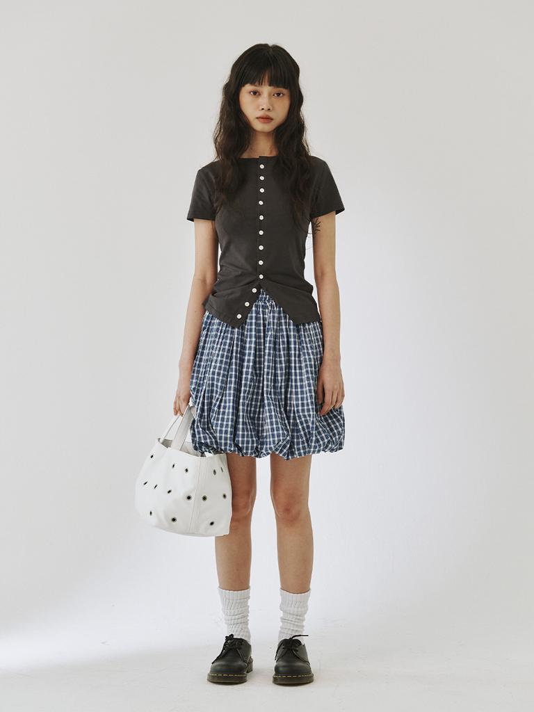 Peullijeupeulojegteu Balloon Skirt, Blue Check