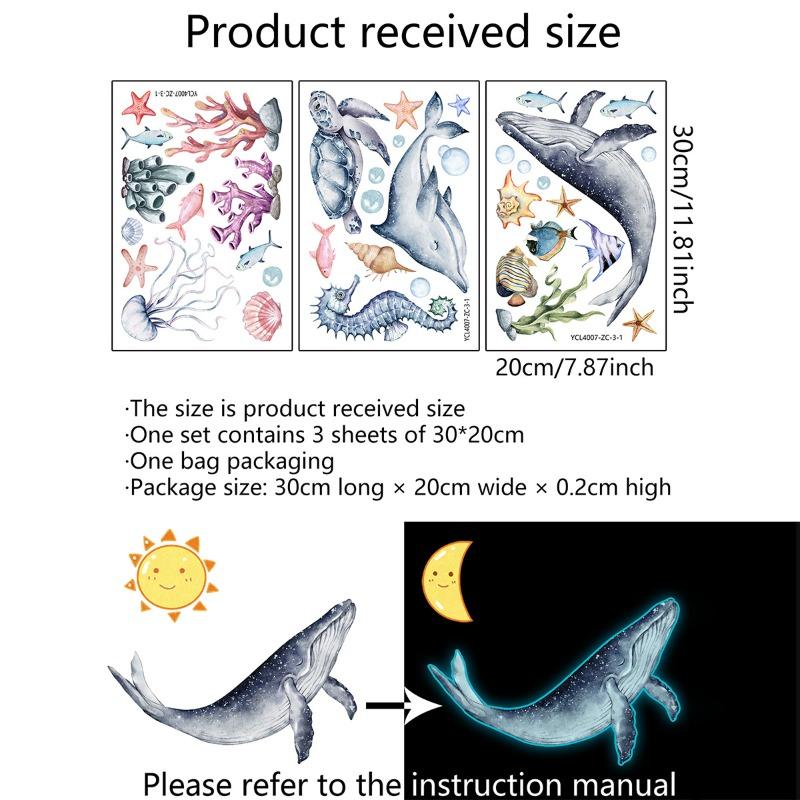 Luminous Ocean Animal Wall Sticker For Kids Bedroom Decor Baby Room Fluorescent Night Llight Whale Sticker Shines In The Dark
