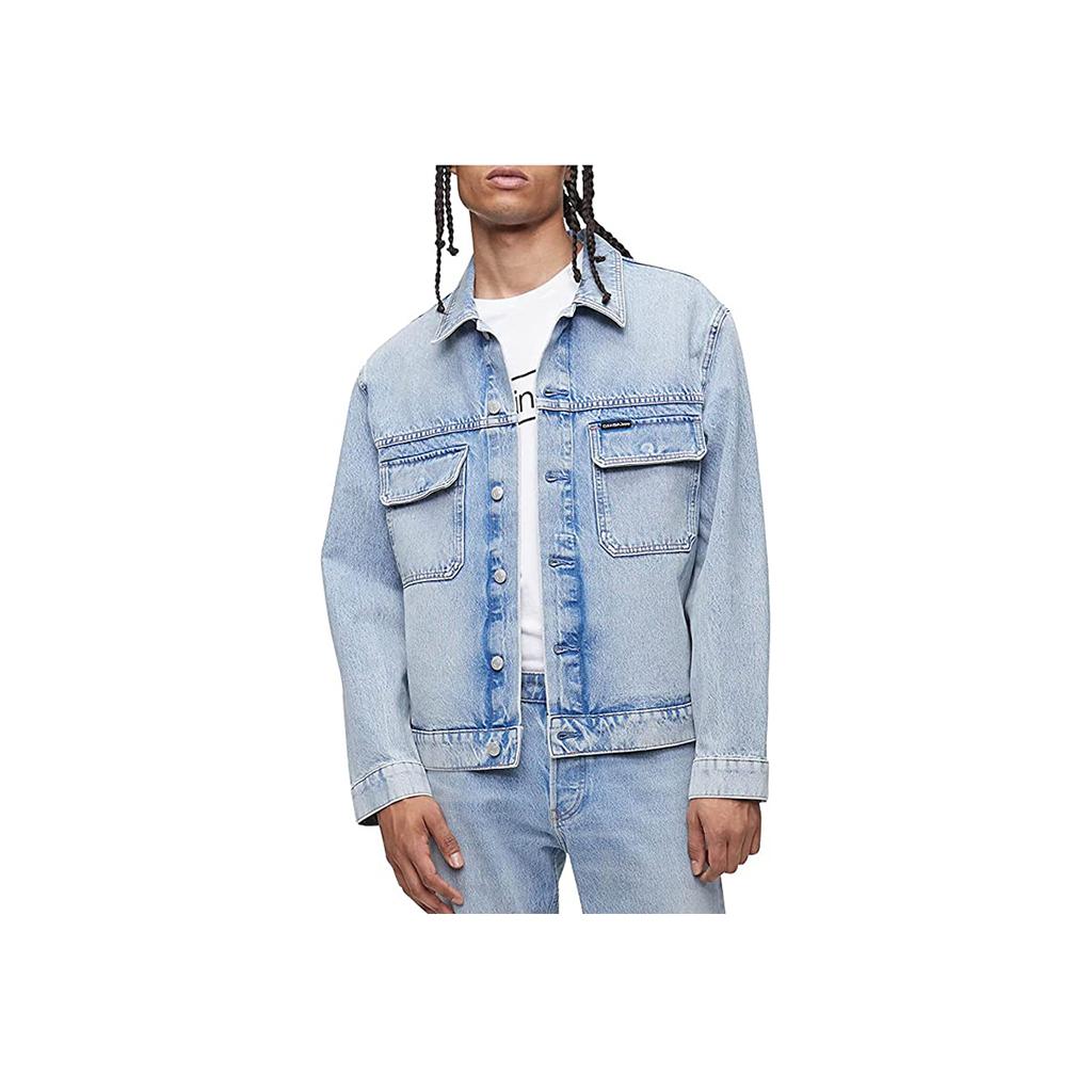 Calvin Klein Washed Collar Long Sleeve Denim Jacket Men Jackets Light-Blue CK-40IM722