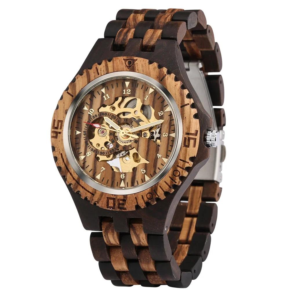 

Wooden Men Watches Gold Analog Arabic Numerals Display Vintage Wood Bracelet Serrated Wood Bezel Wristwatch Reloj de madera