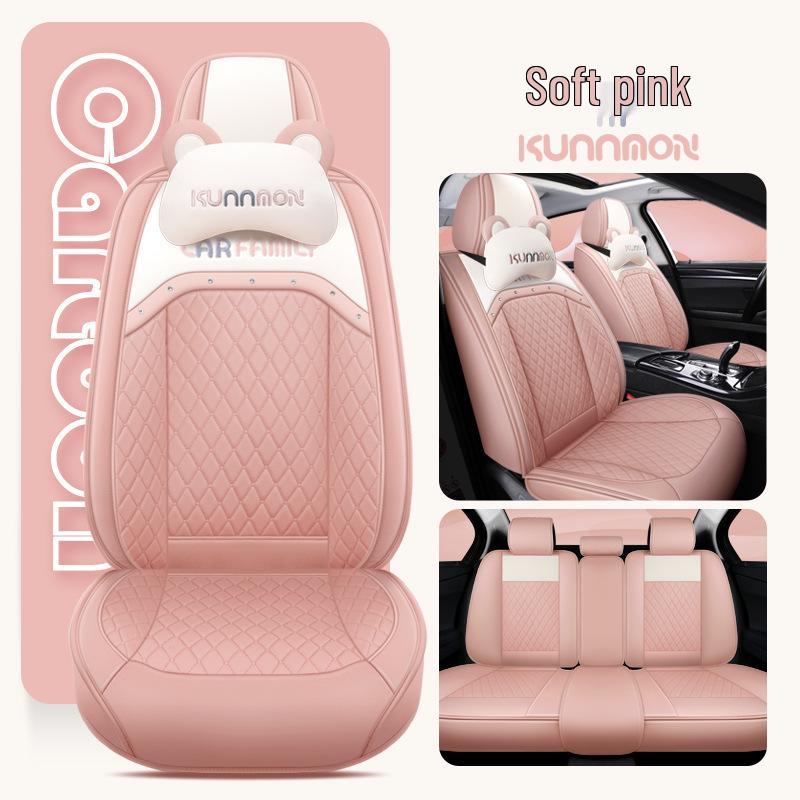 Universal Cartoon Car Seat Cover – Cute, Full-Surround Cushion for Small Cars, Fits 5-Seat Models, All-Season Use.