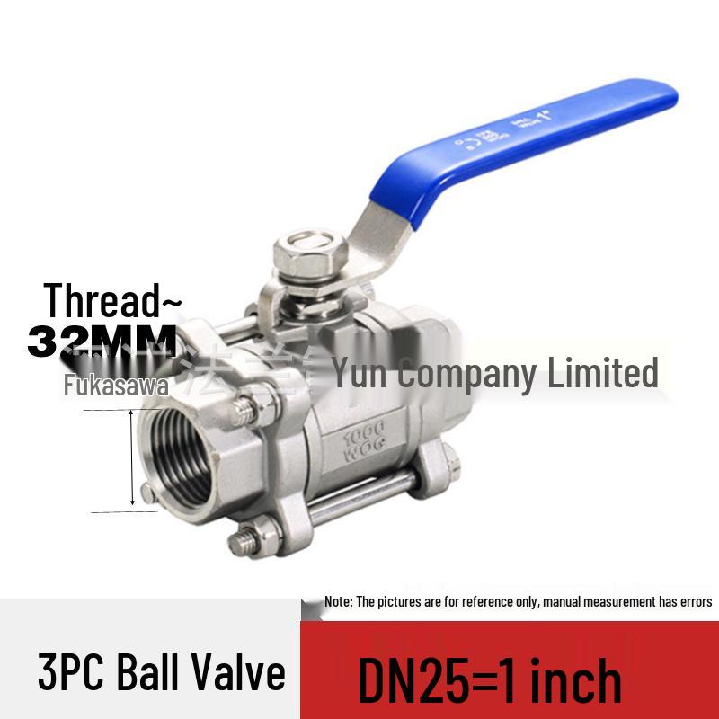 316 Stainless Steel 3-Piece Ball Valve, Internal Thread, Screw Port, 1-Inch, 2-Inch