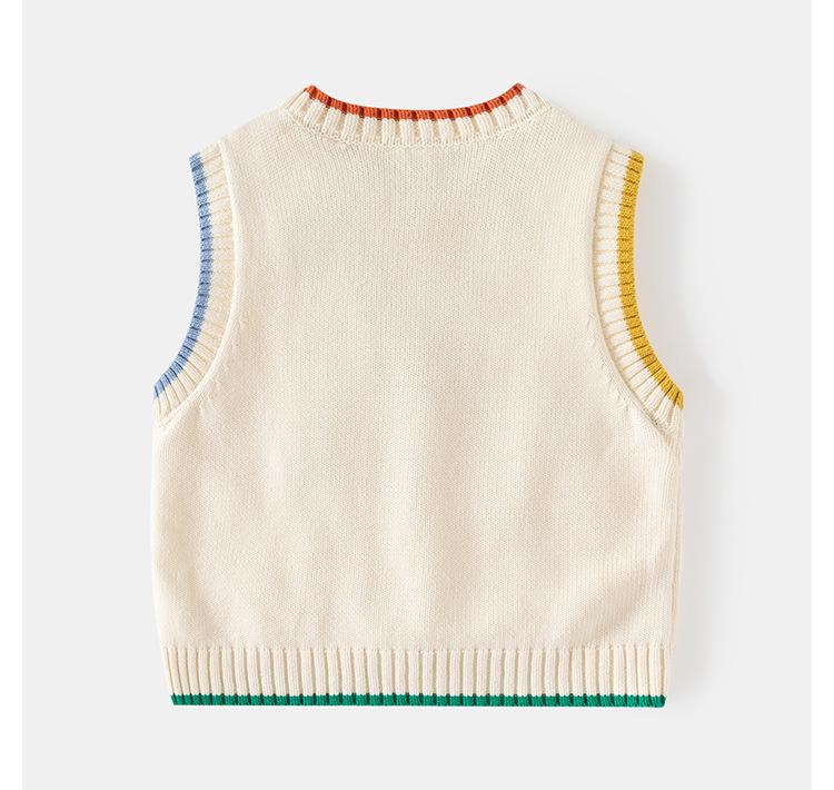 2024 Children's Cartoon Bear Sweater Vest - New Sleeveless Wool Pullover for Boys