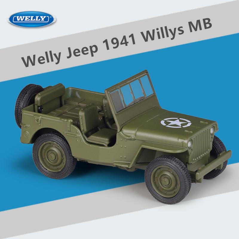 Welly 1/36 JEEP 1941 Willys MB Alloy Tactical Truck Armored Car Model Diecast Military Transport Off-road Vehicle Model Kids Toy