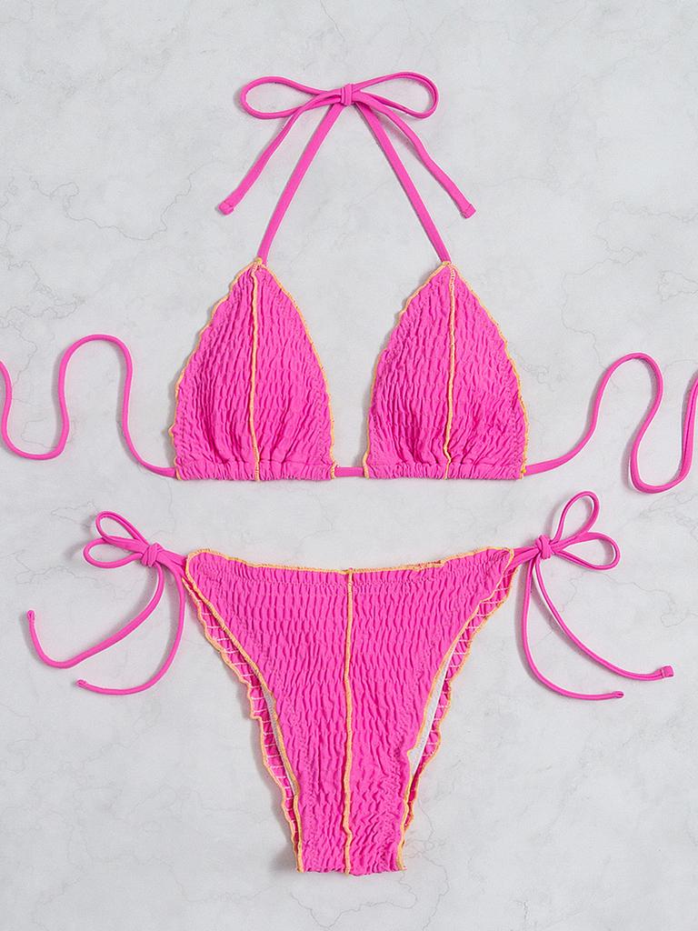 Micro Bikini Sexy Women Swimsuit Female Swimwear Pink Ribbed Bikini Set Swimming Suit Beachwear Bathing Suits Biquini