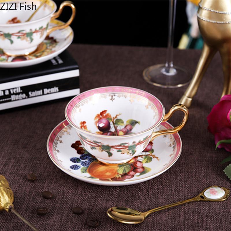 Rural Fruits Pattern Ceramic Cup&saucer Dining Table Coffee Cup Gold-plated Milk Mugs Afternoon Tea Teacup Fruit Juice Container