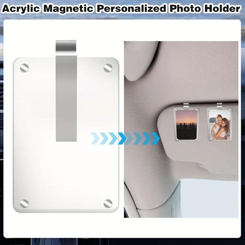 

2 magnetic car sun visor photo holders - transparent frame, rotatable horizontal and vertical hanging, wavy straight edge design