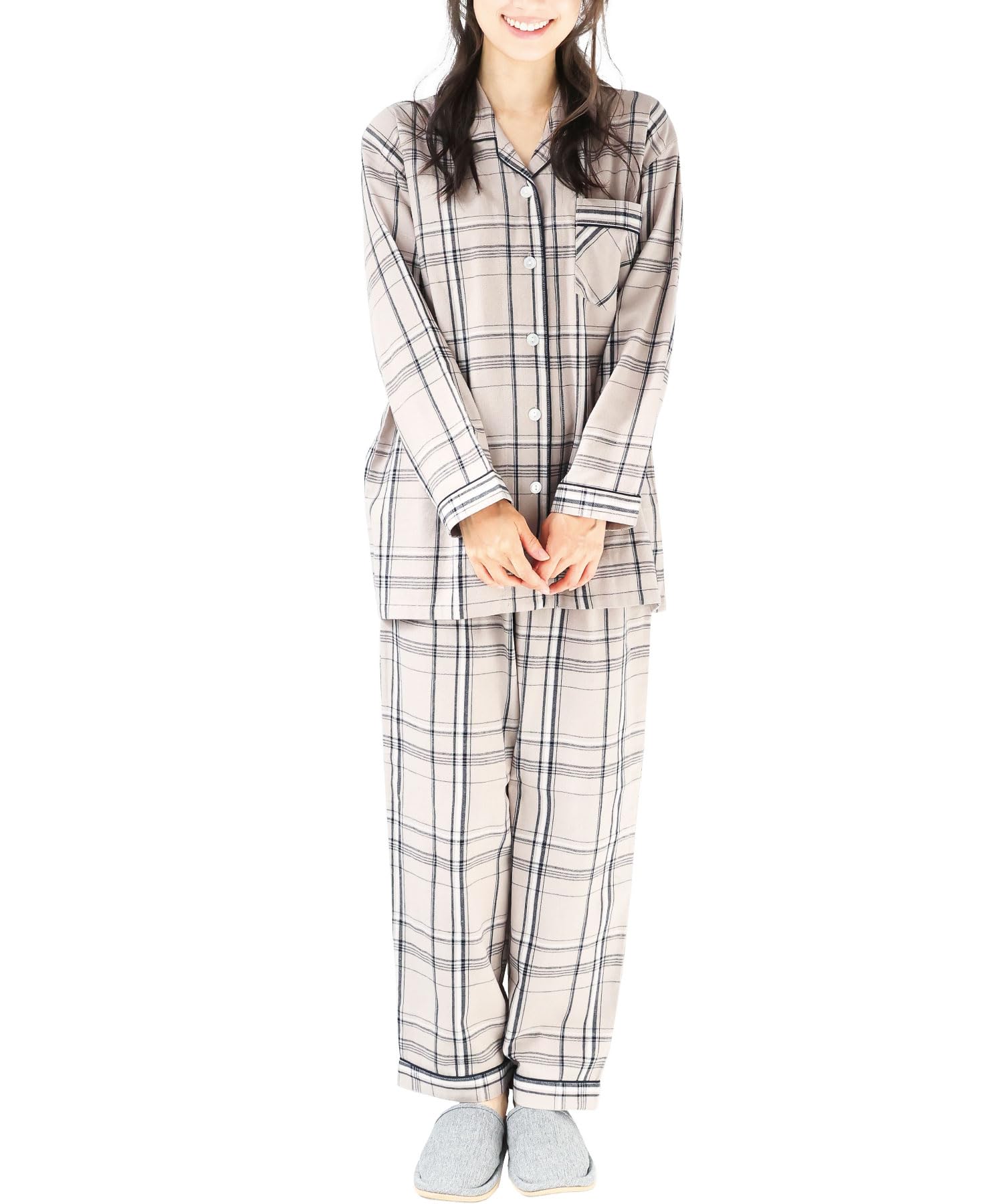 

ON NISHIKI Комплект с длинным рукавом и низом из виеллы, Женская пижама для дома, 100% хлопок, Комплект с открытой передней частью, Весна/Осень, Материал, приятный к коже,