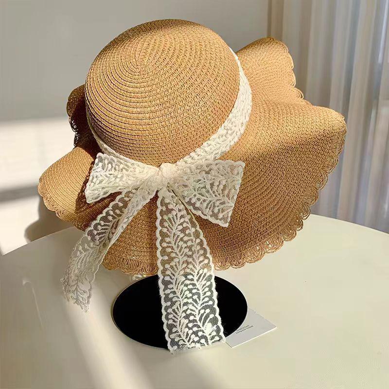 Popular spot Internet celebrity lace straw hat women's summer outdoor big eaves sunscreen fashion seaside beach visor
