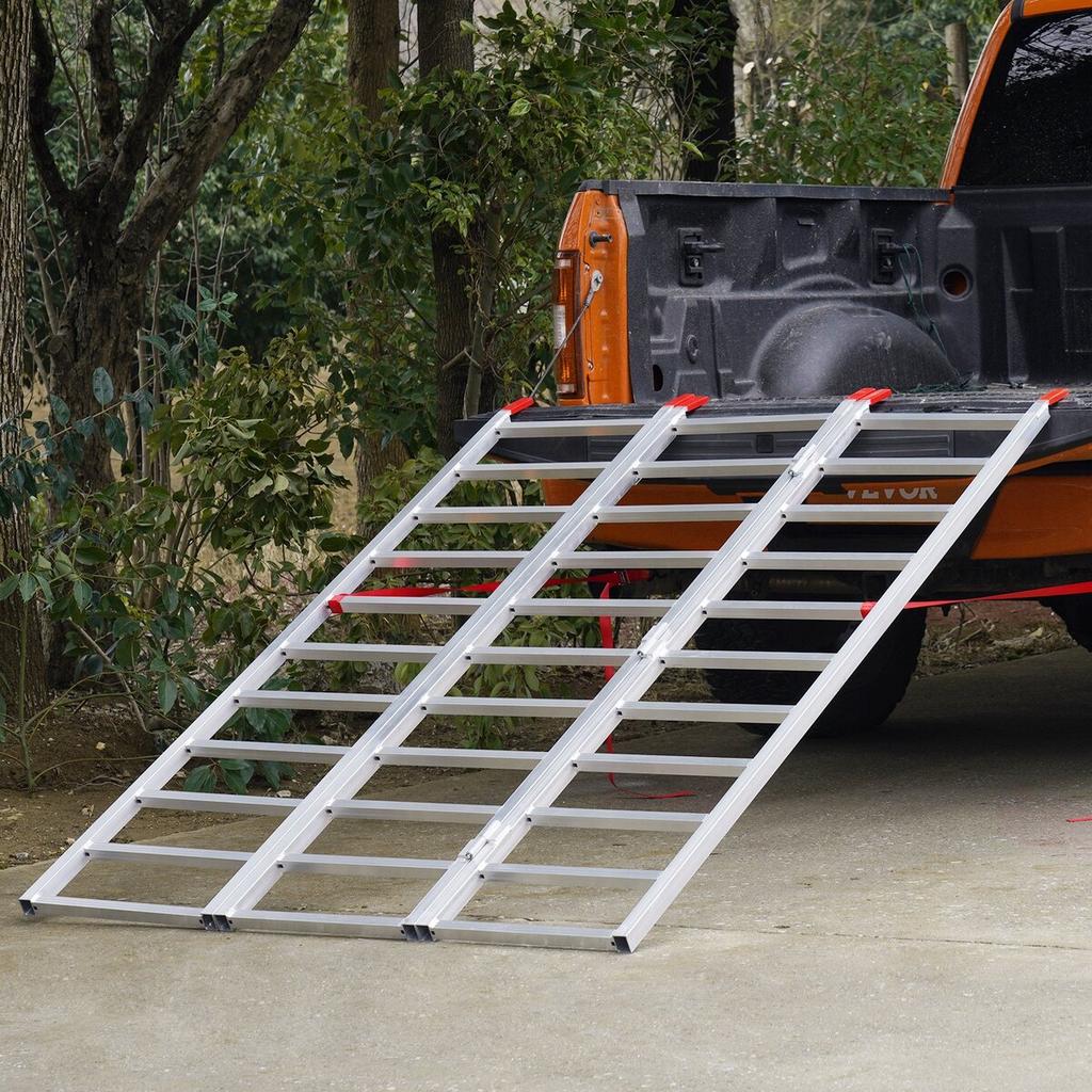 Aluminum Ramps, 1500 Lbs, Tri-Fold Ramp with Load Straps, Folding Loading Ramp for Motorcycle, Tractor, ATV/UTV, Trucks, Lawn Mower, Snow Blower, 77"L
