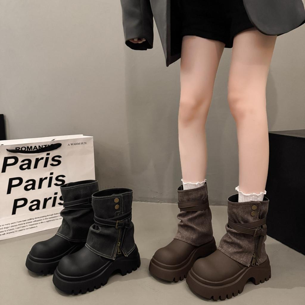 Höjdökande tjocksulade Martin-kängor i brittisk stil för dam 2025 nya höst små byxkängor, smala cigarettformade korta kängor