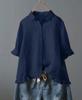 2025wish Cotton Linen Casual Ruffle Short Sleeve Women's Shirt