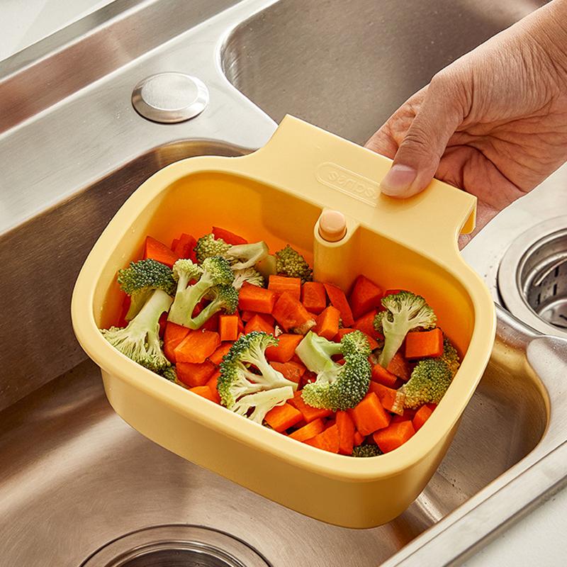 Kitchen Drain Basket Square Shape Sink Hanging Filter Adjustable Automatic Dumping Basket Sponge Brush Fruit Vegetable Rack