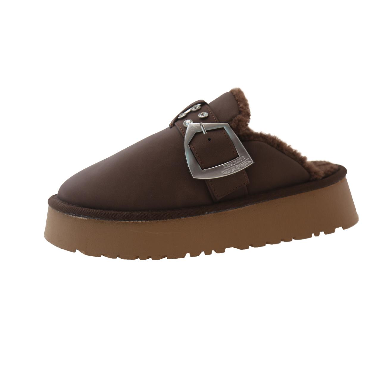 

Жіночі тапочки на товстій підошві для збільшення зросту, пухнасті, для носіння на вулиці, 2024 зима, оксамитові, теплі, з закритим носком, напівпідносні, бавовняні, шльопанці 40 темно-коричневого кольору