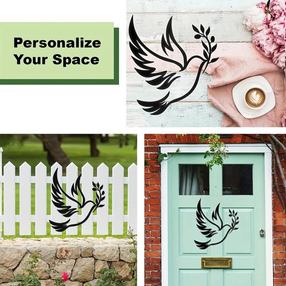 1 шт. Металлическое настенное панно «Голубь мира» - Оливковые ветви и черный контур — фото 7