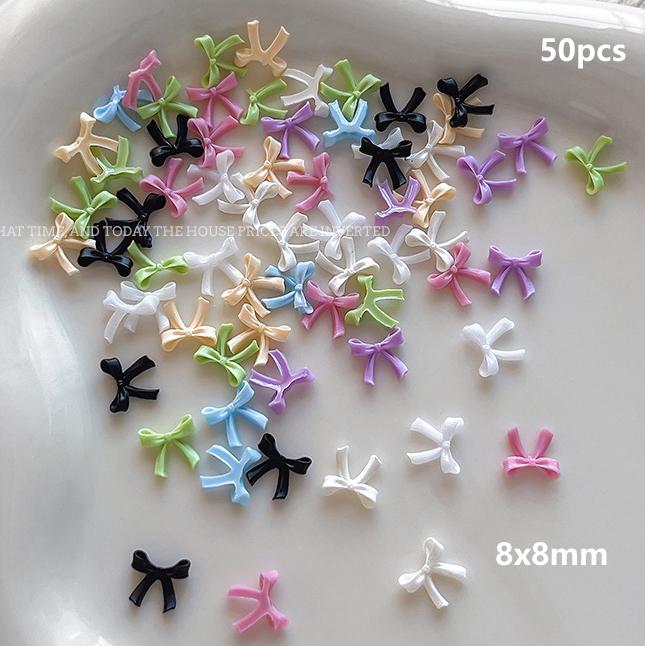 Mixed Cute Mini Colorful Resin Line Bowknot Bow Tie Ribbon Nail Art Decorations DIY Manicure Rhinestones Accessories
