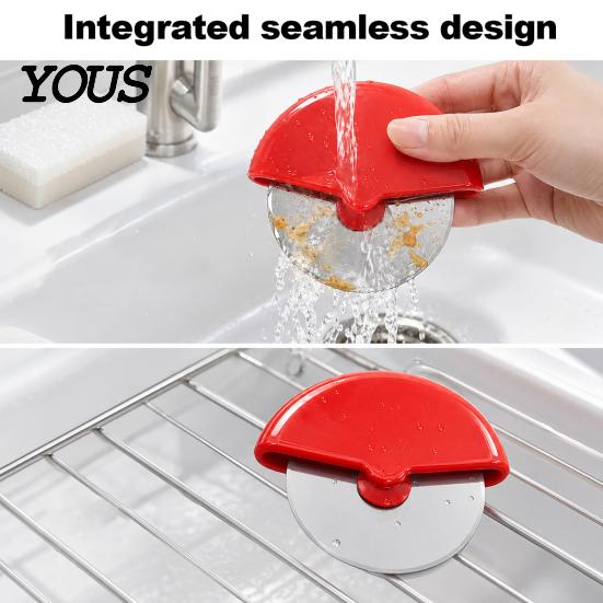 Non Slip Kitchen Dough Scraper Stainless Steel Pizza Cutter Wheel, Pastry Slicer Tool for Crusts Easy Grip Baking Pie Pastries Pancake, Ergonomic