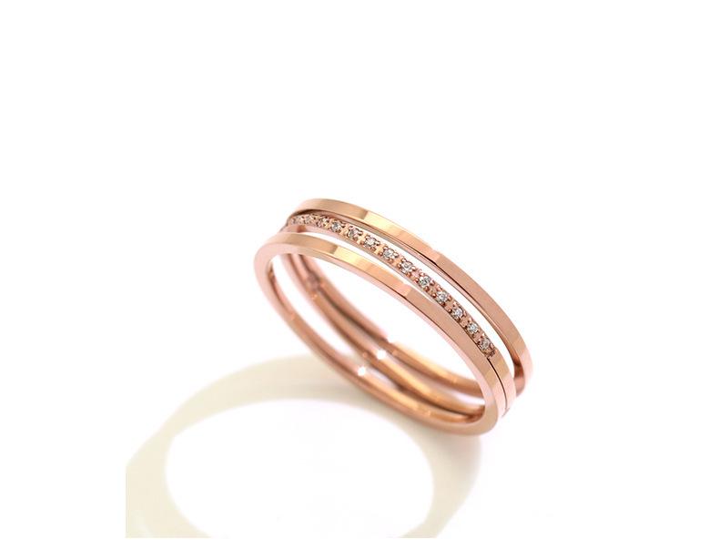 Korean Three-Layer Diagonal Micro-Diamond Titanium Steel Ring - Fashionable Index Finger Jewelry