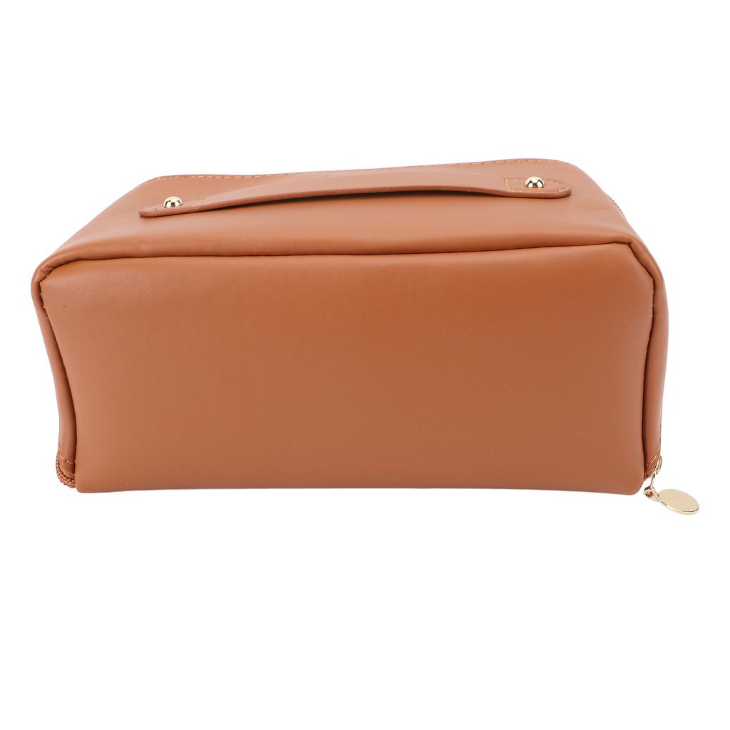 Reise Make-up Tasche Tragbar Wasserdicht PU Leder Kulturbeutel Hohe Kapazität Kosmetik Aufbewahrungstasche mit Griff Braun