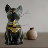 Cat Incense Burner Resin Holder for Farmhouse Meditation Living Room Black