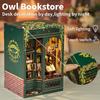DIY Book Nook Kit Miniature Wooden Dollhouse with Lights Bookshelf Insert 3D Puzzle Model Owl Bookstore Gifts