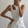 Street Hipsters Round Neck Side Irregular Cutout Design Women's Solid Color Slim Small Vest