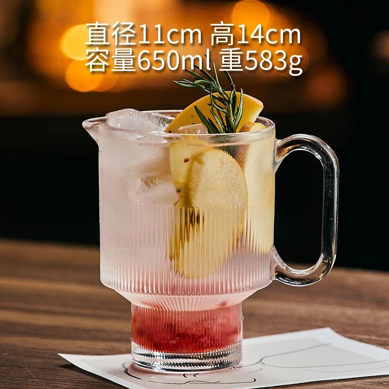 1pc 650ml Large Capacity Fruit Cups with Handles Cocktail Glass Summer Lemon Tea Cups Juice Cup Suitable for Bar Club Gatherings