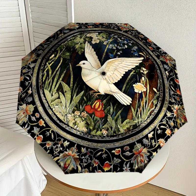 1PC Dove Flowers Umbrella-8-Rib Reinforced, Automatic Open, Lightweight & Durable, Cute Fashion Accessory for Outdoor-P2648