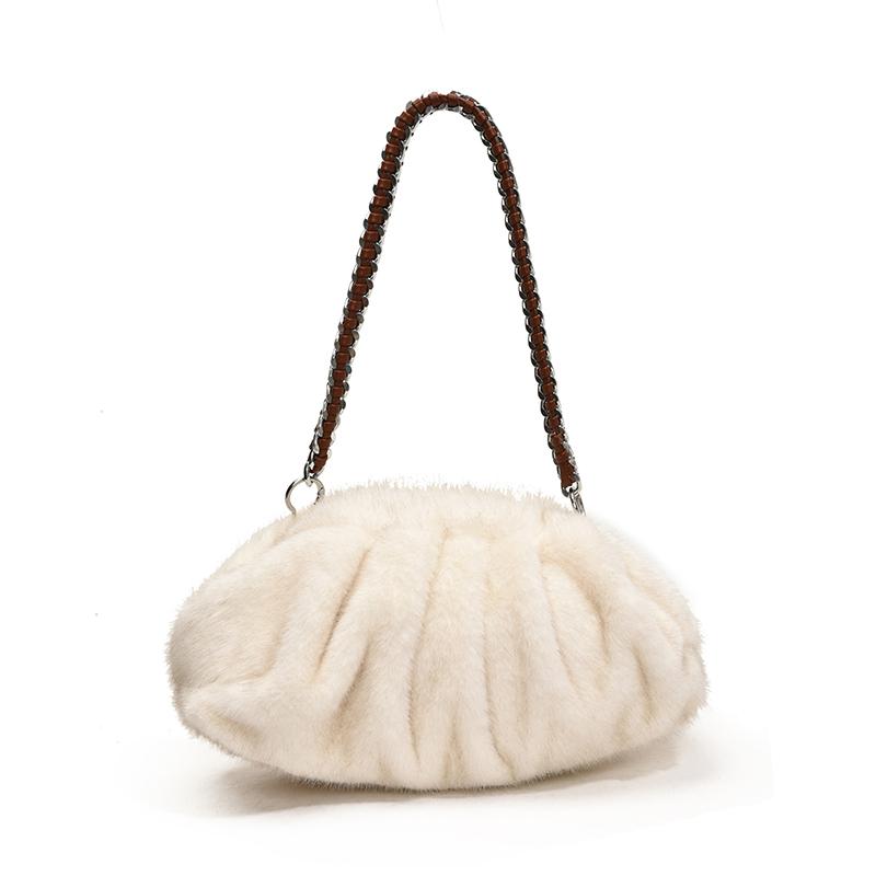Pleated Design Faux Fur Shoulder Bags For Women Luxury Designer Purses And Handbags Winter Warm Soft Plush Hobo Bags