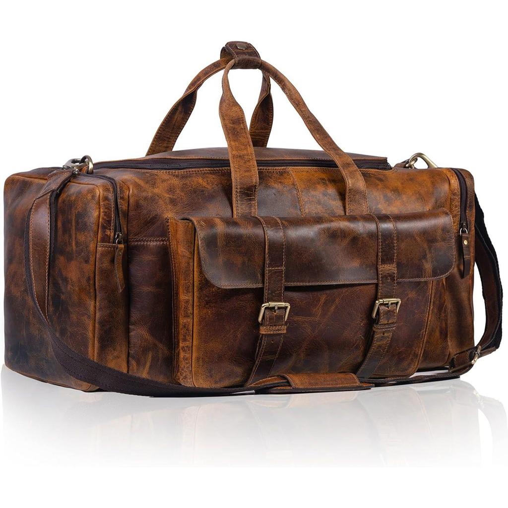 Leather Duffel Bag 24 Inch U Zip Holdall Travel Sports Duffle Weekend Gym Sports