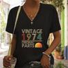 Vintage 1975 T-Shirts V-Ausschnitt Druck Vintage 1970 bis 1979 Originalteile Sonnen-Grafik Y2k Mode Kurzarm Geburtstag T-Shirt