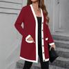 Women's Knitted Pocket Single-breasted Mid-length Contrast Color Casual Long-sleeved Cardigan Jacket