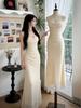 Sexy royal sister style solid color off-the-shoulder pleated suspender dress slim-fitting high-waisted hip-wrapped long dress women's summer wholesale