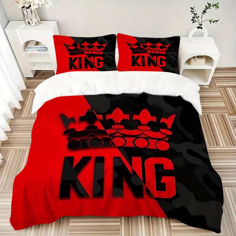 3pcs King Crown Design Comforter Set with One Quilt Cover and Two Pillowcases (No Core) - Perfect for Bedroom and Guest Room Decoration, Festive Gift,