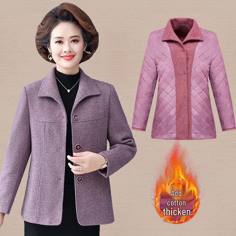 Women's Wool Coat for Ages 40-60: Thickened Autumn & Winter Overcoat with Cotton - Short Style