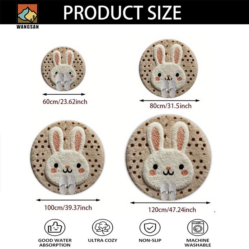 Cute Bunny Round Rug Flannel Soft Non Slip Kids Room Decor Nursery Floor Mat Washable Cartoon Animal Design for Bedroom Bathroom