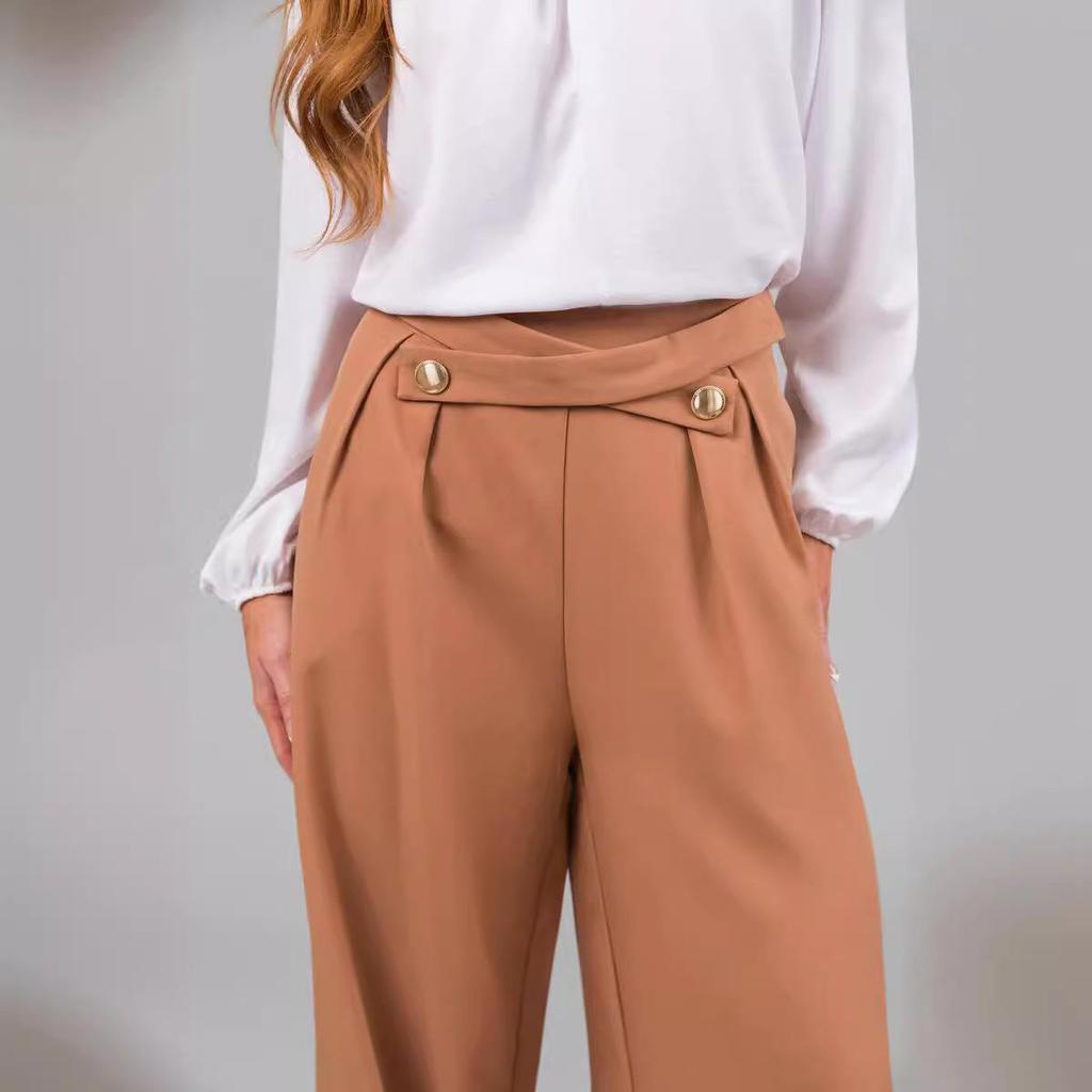 2024 Spring/Summer Women's Casual Wide-Leg Pants with Zipper Pocket