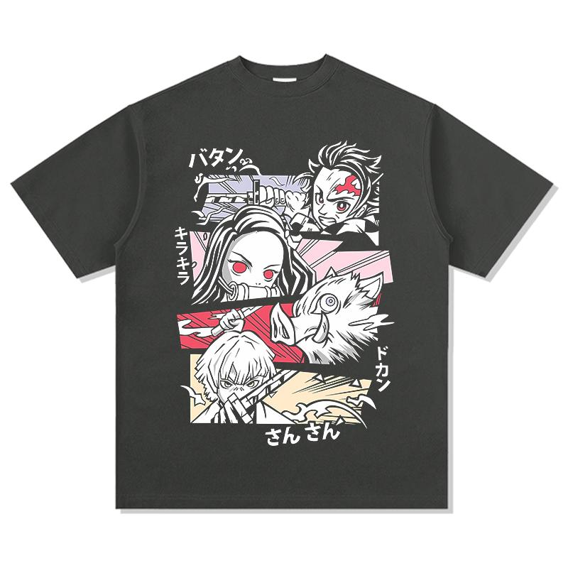 

Летняя мужская футболка с коротким рукавом, с принтом аниме «Клинок, рассекающий демонов», в американском взрывном стиле, повседневная, свободного кроя, универсальная, тяжелая 3XL
