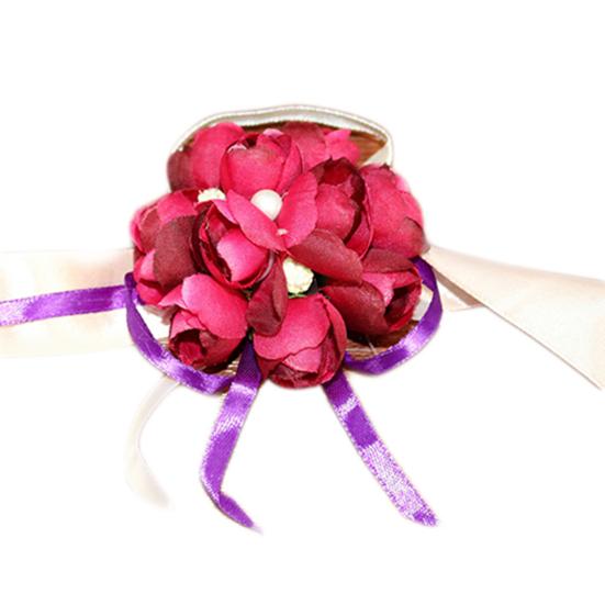 Wrist Flower Vivid Pattern Fake Pearl Ribbon Cloth Pretty Bridal Flower Bracelet for Wedding