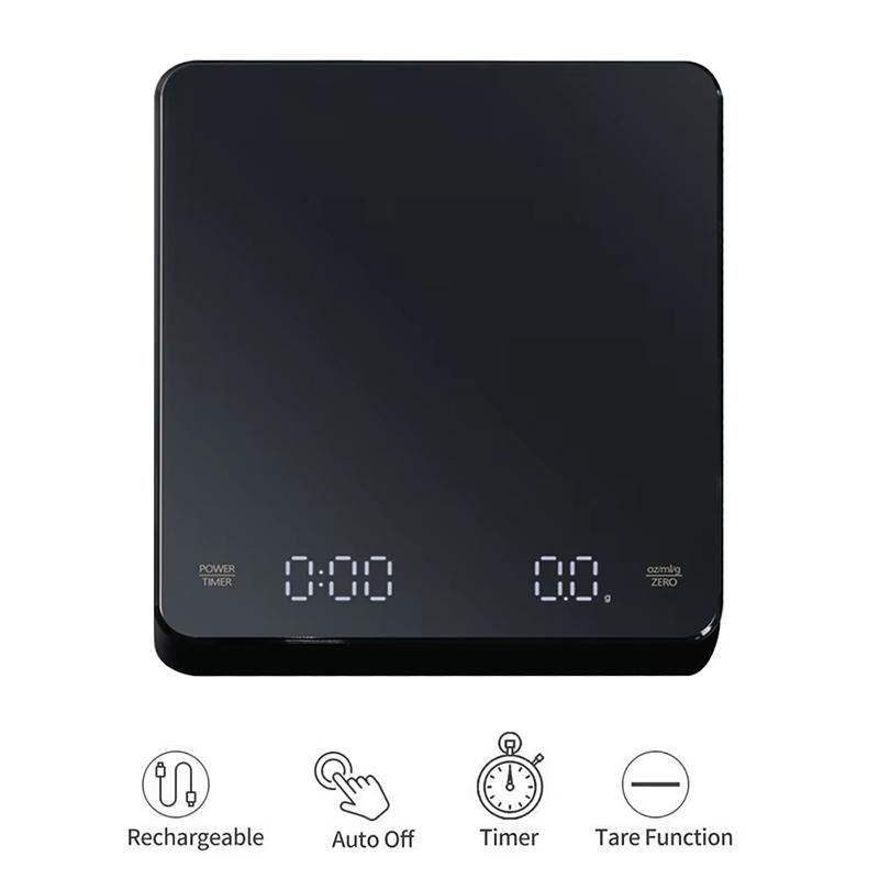 Digital Coffee Scale with Timer LED Screen Espresso 3kg 0.1g Digital Scale High Precision Kitchen Cooking Measures Scales