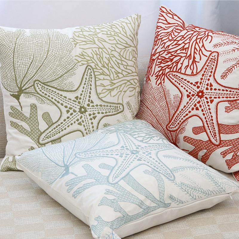 Jmg Clothing Unisex Coral Beach Sea Ocean Octopus Embroidered Pillow Cover Cushion Cover Cotton Pillowcase Flora Sofa Bedroom Home Decor