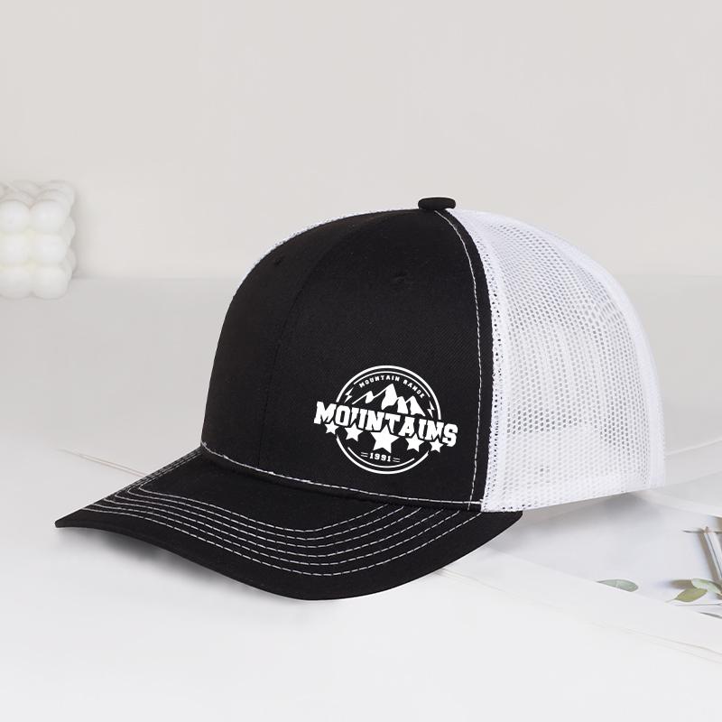 

MOUNTAINS Logo Printed Trucker Cap Soft, Comfortable, Adjustable Retro Outdoor Style, Rugged Fashion Trend Unisex Perfect for Hi черный белый